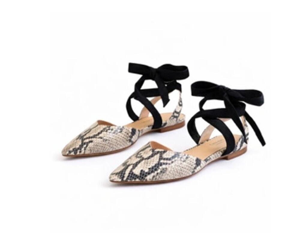 Schutz NWT Barbrah Snakeskin Tie Ankle Ballet Flats Pointed Toe Leather US 7.5B